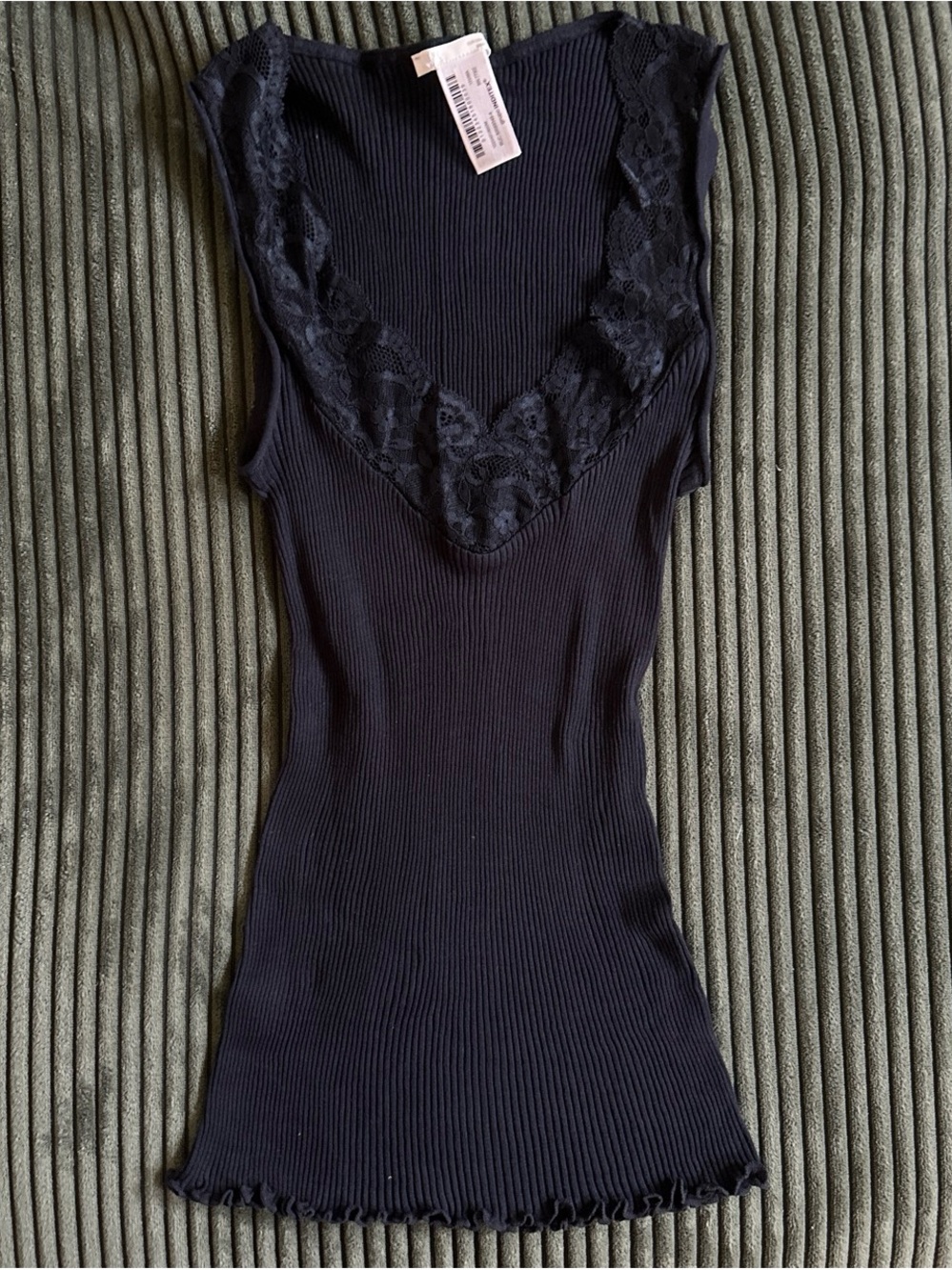 Zara Black Ribbed Lace-Trim Camisole